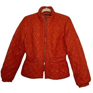 Nine West Women’s Orange Quilted Peplum Jacket Size Small Two Front Pockets